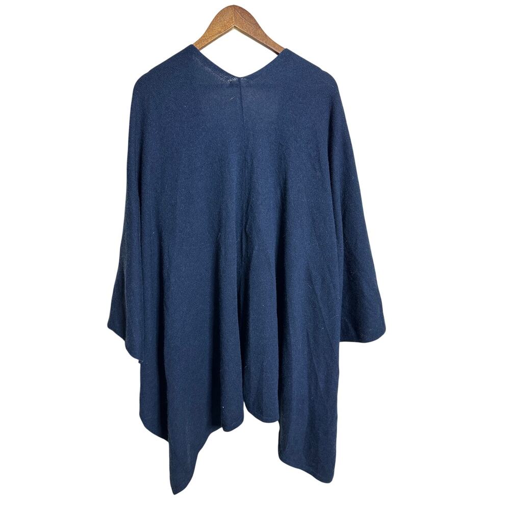 johnnie-O Louisa Wool Cashmere Draped Wrap Poncho Cardigan One Size Navy - Picture 2 of 9